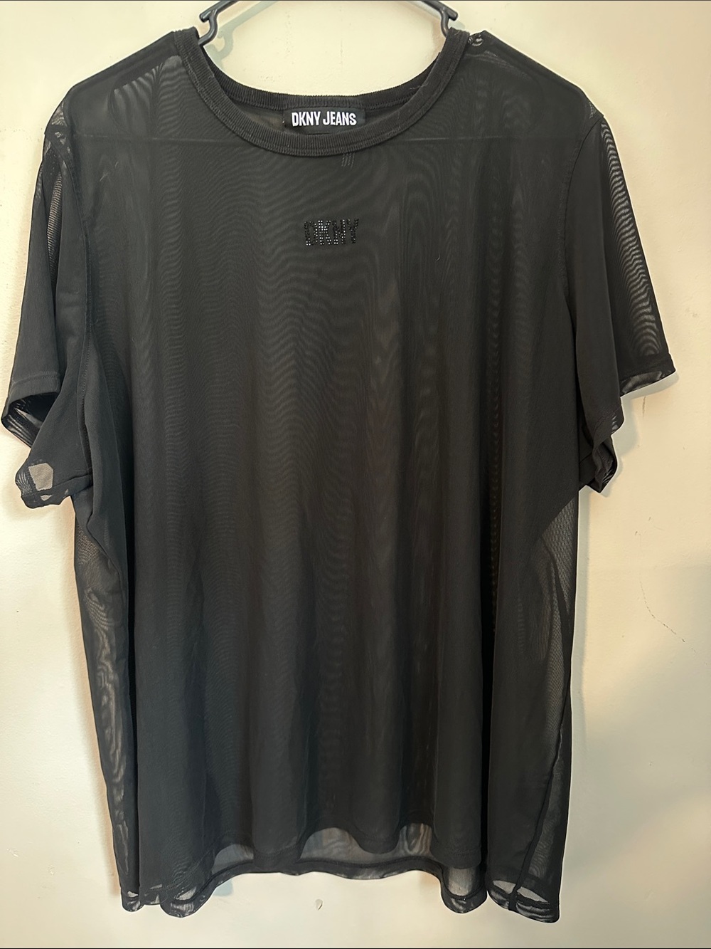 Dkny Black Sheer Short Sleeve Mesh Tee